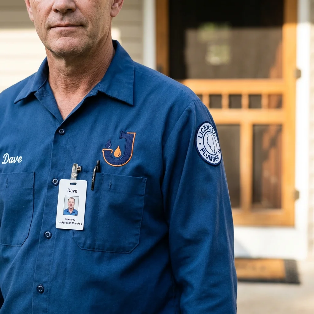 Licensed plumber showing ID badge in Wilder, ID