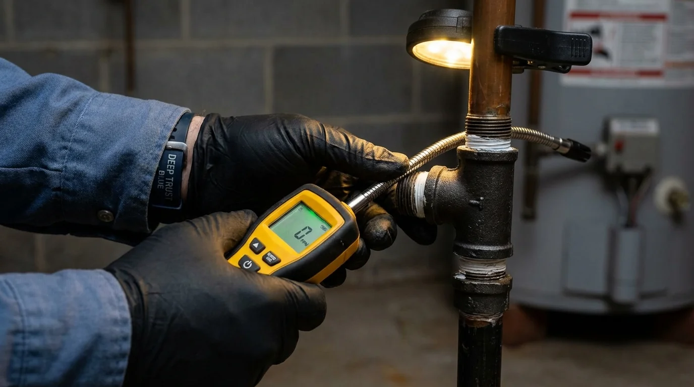 Gas leak detection with electronic sniffer by Johns Plumbing LLC in Wilder