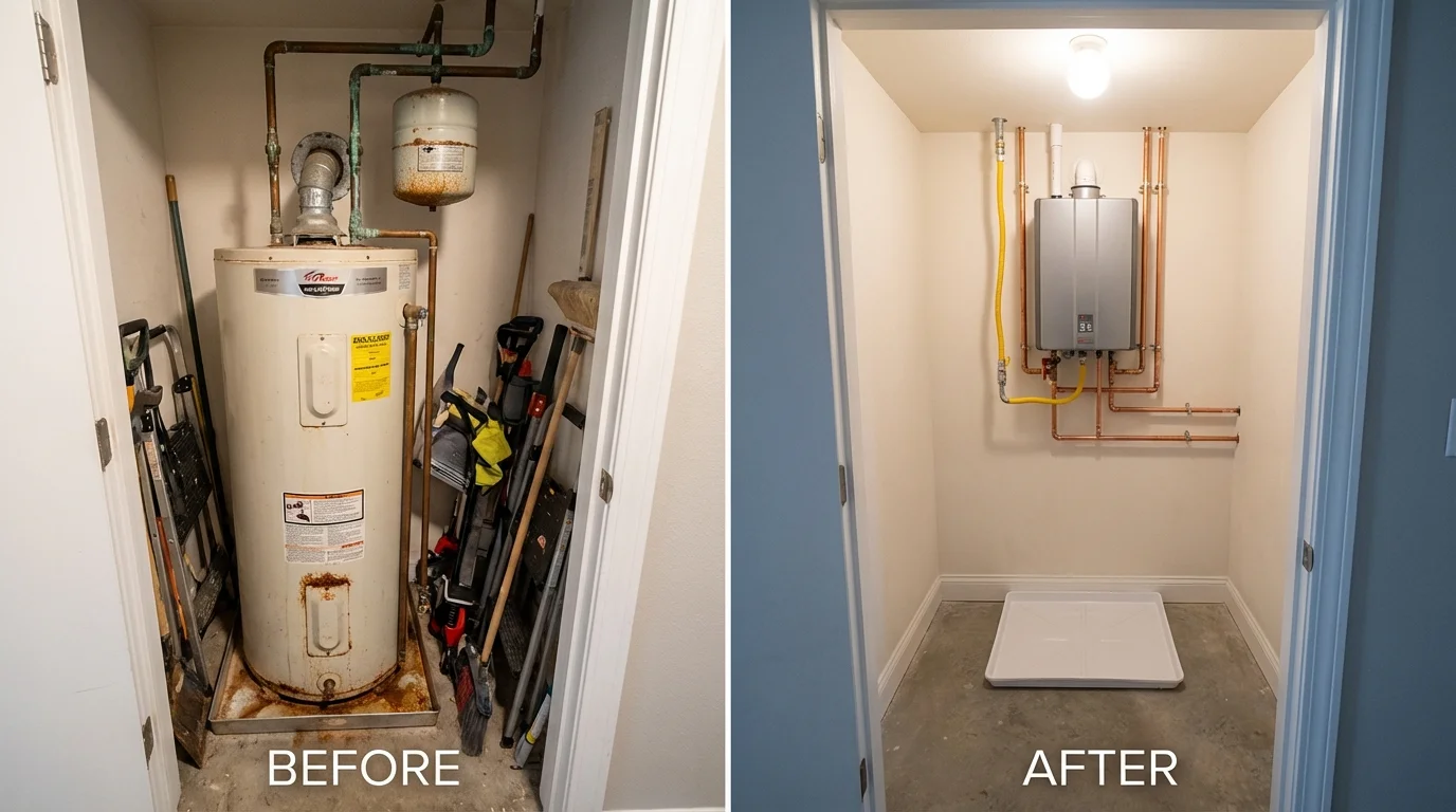 Tank water heater versus wall-mounted tankless unit comparison for Wilder, ID homeowners